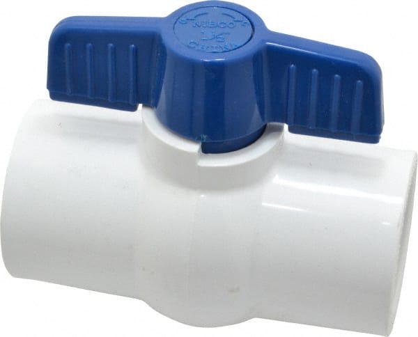NIBCO - 1-1/2" Pipe, Standard Port, PVC Miniature Ball Valve - 1 Piece, Inline - One Way Flow, Solvent x Solvent Ends, Tee Handle, 150 WOG - Exact Tooling