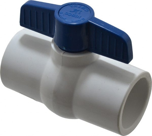 NIBCO - 1-1/4" Pipe, Standard Port, PVC Miniature Ball Valve - 1 Piece, Inline - One Way Flow, Solvent x Solvent Ends, Tee Handle, 150 WOG - Exact Tooling