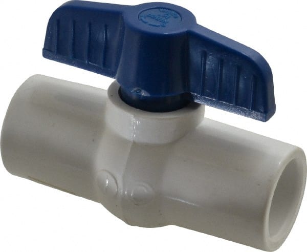 NIBCO - 1/2" Pipe, Standard Port, PVC Miniature Ball Valve - 1 Piece, Inline - One Way Flow, Solvent x Solvent Ends, Tee Handle, 150 WOG - Exact Tooling