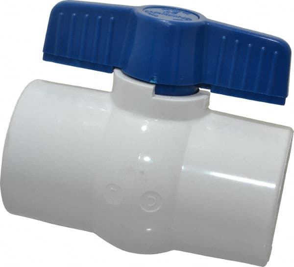 NIBCO - 2" Pipe, Standard Port, PVC Miniature Ball Valve - 1 Piece, Inline - One Way Flow, Solvent x Solvent Ends, Tee Handle, 150 WOG - Exact Tooling