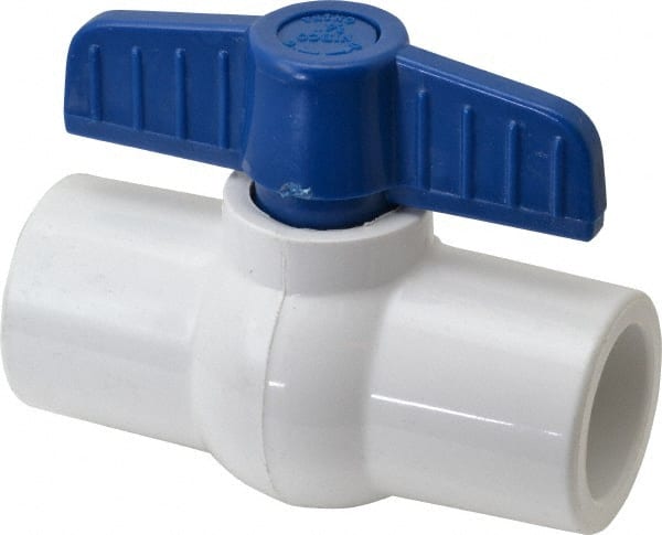 NIBCO - 3/4" Pipe, Standard Port, PVC Miniature Ball Valve - 1 Piece, Inline - One Way Flow, Solvent x Solvent Ends, Tee Handle, 150 WOG - Exact Tooling