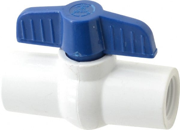 NIBCO - 1/2" Pipe, Standard Port, PVC Miniature Ball Valve - 1 Piece, Inline - One Way Flow, FNPT x FNPT Ends, Tee Handle, 150 WOG - Exact Tooling
