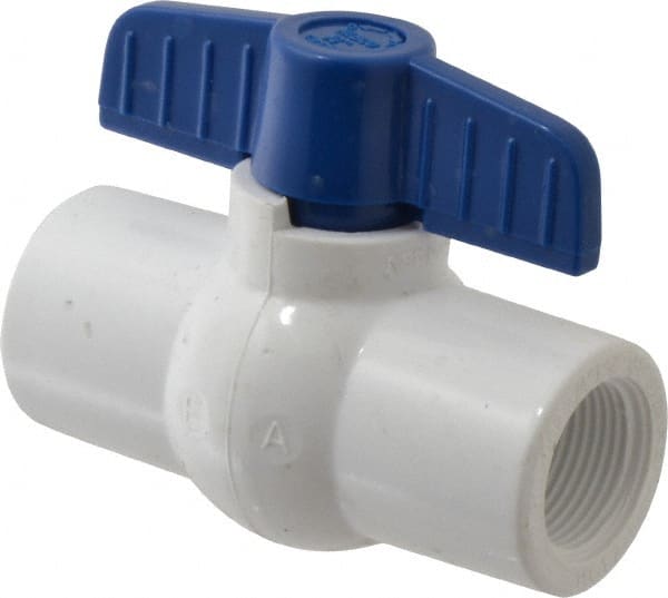 NIBCO - 3/4" Pipe, Standard Port, PVC Miniature Ball Valve - 1 Piece, Inline - One Way Flow, FNPT x FNPT Ends, Tee Handle, 150 WOG - Exact Tooling