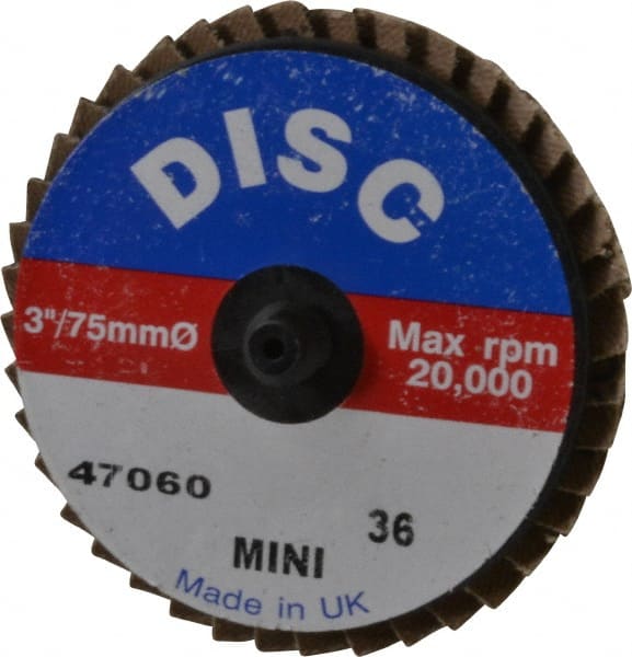 Garryson - 36 Grit, 3" Disc Diam, Type 27 Zirconia Alumina Flap Disc - 20,000 Max RPM, Nylon Backing, Quick Change Type R Attaching System, Coated - Exact Tooling