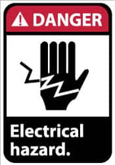 NMC - Accident Prevention Label, Header: DANGER - Legend: Danger - Electrical Hazard, English, Red, Black & White, 5" Long x 3" High, Sign Muscle Finish - Exact Tooling