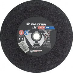 WALTER Surface Technologies - 12" 30 Grit Aluminum Oxide Cutoff Wheel - 3/32" Thick, 1" Arbor, 5,100 Max RPM, Use with Chop Saws - Exact Tooling