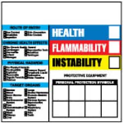 NMC - "Health - Flammability - Instability", 6" Long x 6" Wide, Pressure-Sensitive Vinyl Safety Sign - Square, 0.004" Thick, Use for Hazardous Materials - Exact Tooling
