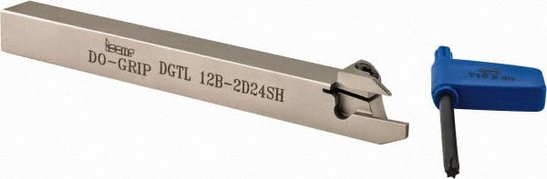 Iscar - External Thread, 0.4724" Max Depth of Cut, 1.9mm Min Groove Width, 120mm OAL, Left Hand Indexable Grooving Cutoff Toolholder - 12mm Shank Height x 12mm Shank Width, DG.. Insert Style, DGT Toolholder Style, Series Do-Grip - Exact Tooling
