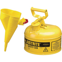 Justrite - Safety Dispensing Cans; Capacity: 1 Gal. ; Material: Steel ; Color: Yellow ; Height (Decimal Inch): 11.000000 ; Diameter/Length (mm): 9.50 ; Approval Listing/Regulations: FM Approved; UL; ULC; TUV - Exact Tooling
