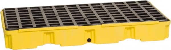 Eagle - 30 Gal Sump, 5,000 Lb Capacity, 2 Drum, Polyethylene Spill Deck or Pallet - 51-1/2" Long x 26-1/4" Wide x 6-1/2" High, Yellow, Drain Included, Low Profile, Vertical, Inline Drum Configuration - Exact Tooling