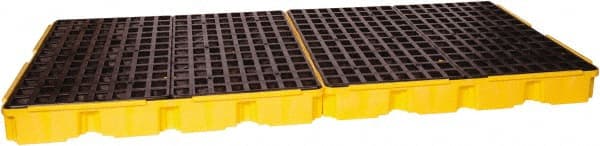 Eagle - 121 Gal Sump, 10,000 Lb Capacity, 8 Drum, Polyethylene Spill Deck or Pallet - 103" Long x 51-1/2" Wide x 6-1/2" High, Yellow, Drain Included, Low Profile, Vertical, 2 x 4 Drum Configuration - Exact Tooling