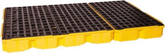 Eagle - 88 Gal Sump, 8,000 Lb Capacity, 6 Drum, Polyethylene Platform - 78.25" Long x 51-1/2" Wide x 6-1/2" High, Yellow, Drain Included, Low Profile, Vertical, 2 x 3 Drum Configuration - Exact Tooling