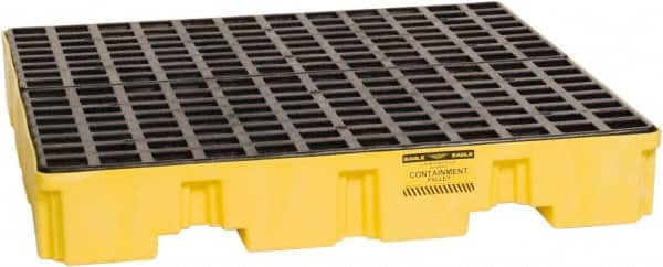 Eagle - 66 Gal Sump, 8,000 Lb Capacity, 4 Drum, Polyethylene Spill Deck or Pallet - 51-1/2" Long x 51-1/2" Wide x 8" High, Yellow, Liftable Fork, Vertical, 2 x 2 Drum Configuration - Exact Tooling