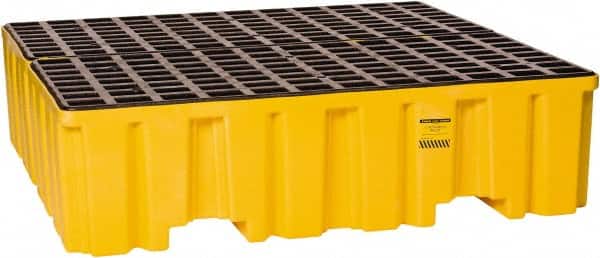 Eagle - 132 Gal Sump, 8,000 Lb Capacity, 4 Drum, Polyethylene Spill Deck or Pallet - 52-1/2" Long x 51-1/2" Wide x 13-3/4" High, Yellow, Liftable Fork, Vertical, 2 x 2 Drum Configuration - Exact Tooling