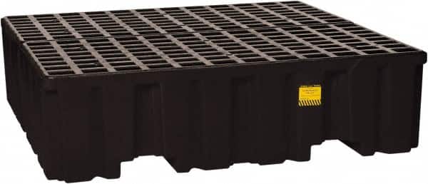 Eagle - 132 Gal Sump, 8,000 Lb Capacity, 4 Drum, Polyethylene Spill Deck or Pallet - 52-1/2" Long x 51-1/2" Wide x 13-3/4" High, Black, Liftable Fork, Drain Included, Vertical, 2 x 2 Drum Configuration - Exact Tooling