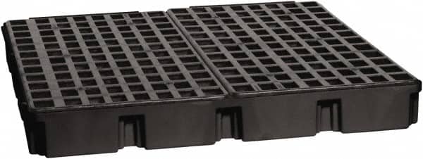 Eagle - 61 Gal Sump, 10,000 Lb Capacity, 4 Drum, Polyethylene Platform - 52-1/2" Long x 51-1/2" Wide x 6-1/2" High, Black, Liftable Fork, Drain Included, Low Profile, Vertical, 2 x 2 Drum Configuration - Exact Tooling
