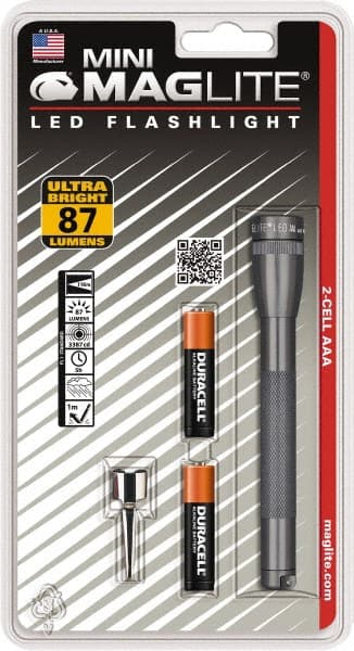 Mag-Lite - Clear LED Bulb, 111 Lumens, Mini Flashlight - Gray Aluminum Body, 2 AAA Alkaline Batteries Included - Exact Tooling