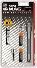Mag-Lite - Clear LED Bulb, 111 Lumens, Mini Flashlight - Gray Aluminum Body, 2 AAA Alkaline Batteries Included - Exact Tooling