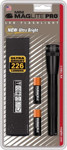 Mag-Lite - Clear LED Bulb, 272 Lumens, Mini Flashlight - Black Aluminum Body, 2 AA Alkaline Batteries Included - Exact Tooling