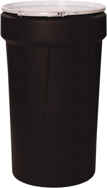 Eagle - 55 Gallon Black Tapered Cylinder Polyethylene Open Head Drum - 39-1/8" High x 23-3/4" Diam - Exact Tooling