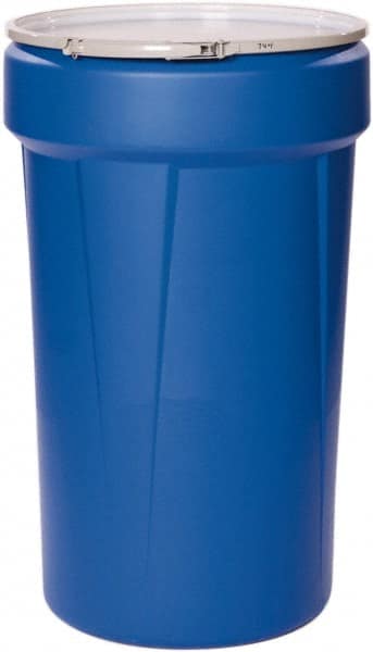Eagle - 55 Gallon Blue Tapered Cylinder Polyethylene Open Head Drum - 39-1/8" High x 23-3/4" Diam - Exact Tooling