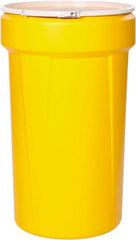 Eagle - 55 Gallon Yellow Tapered Cylinder Polyethylene Open Head Drum - 39-1/8" High x 23-3/4" Diam - Exact Tooling