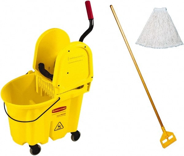 Rubbermaid - 35 Qt Plastic Bucket & Wringer - Yellow - Exact Tooling