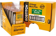 Stanley Bostitch - 23 Gauge 0.0281" Shank Diam 1" Long Pin Nails for Power Nailers - Steel, Bright Finish, Smooth Shank, Straight Stick Adhesive Collation, Round Head, Diamond Point - Exact Tooling