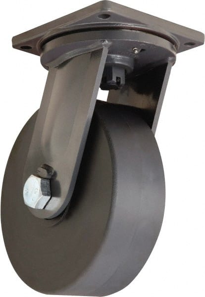 Hamilton - 12" Diam x 4" Wide x 15-1/2" OAH Top Plate Mount Swivel Caster - Nylon, 10,000 Lb Capacity, Precision Roller Ball Bearing, 8-1/2 x 8-1/2" Plate - Exact Tooling