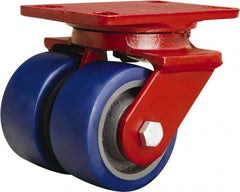 Hamilton - 4" Diam x 2" Wide x 5-5/8" OAH Top Plate Mount Swivel Caster - Polyurethane Mold onto Cast Iron Center, 1,200 Lb Capacity, Sealed Precision Ball Bearing, 4-1/2 x 6-1/2" Plate - Exact Tooling