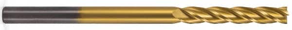 Atrax - 1", 3" LOC, 1" Shank Diam, 6" OAL, 4 Flute, Solid Carbide Square End Mill - Single End, TiN Finish, Spiral Flute, 30° Helix, Centercutting, Right Hand Cut, Right Hand Flute - Exact Tooling
