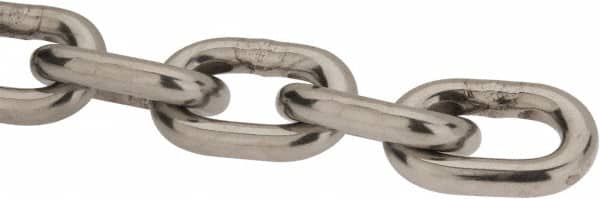 Value Collection - 9/32" Welded Stainless Steel Chain - 2,000 Lb Capacity, Grade 30, Cut to Length, Stainless Steel, Bright Finish - Exact Tooling