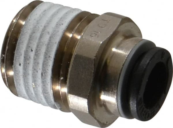 Legris - 6mm Outside Diam, 1/4 NPT, Nickel Plated Brass Push-to-Connect Tube Male Connector - 290 Max psi, Tube to Male NPT Connection, Buna Nitrile O-Ring - Exact Tooling