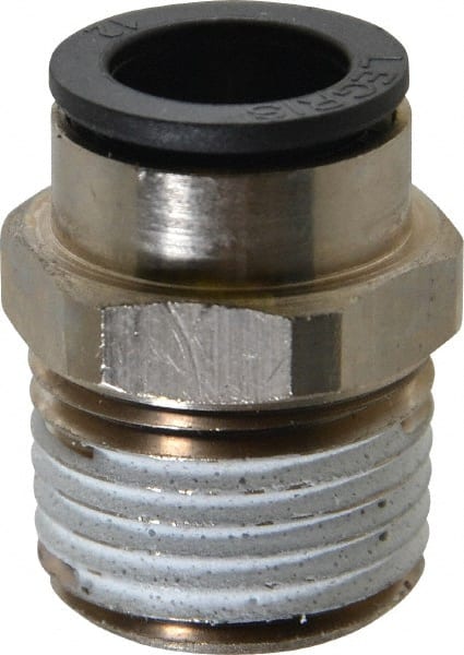 Legris - 12mm Outside Diam, 1/2 NPT, Nickel Plated Brass Push-to-Connect Tube Male Connector - 290 Max psi, Tube to Male NPT Connection, Buna Nitrile O-Ring - Exact Tooling