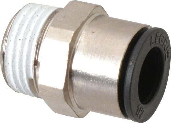 Legris - 1/2" Outside Diam, 1/2 BSPT, Nickel Plated Brass Push-to-Connect Tube Male Connector - 290 Max psi, Tube to Male BSPT Connection, Buna Nitrile O-Ring - Exact Tooling