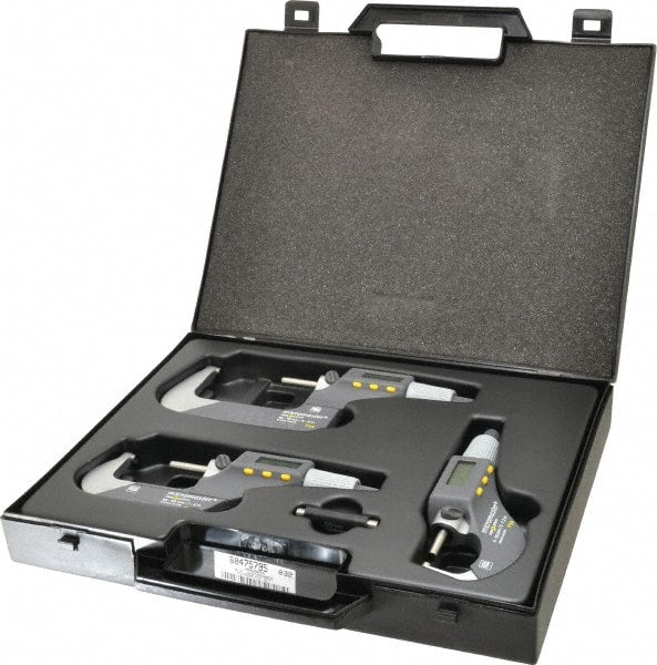TESA Brown & Sharpe - 0 to 3" Range, 0.001mm Resolution, IP54, Electronic Outside Micrometer Sets - 0.001mm Accuracy, Friction Thimble, Carbide Tipped Measuring Face - Exact Tooling
