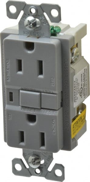 Cooper Wiring Devices - 1 Phase, 5-15R NEMA, 125 VAC, 15 Amp, Self Grounding, GFCI Receptacle - 2 Pole, Back and Side Wiring, Tamper Resistant, Specification Grade - Exact Tooling