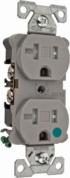 Cooper Wiring Devices - 125 VAC, 20 Amp, 5-20R NEMA Configuration, Gray, Hospital Grade, Self Grounding Duplex Receptacle - 1 Phase, 2 Poles, 3 Wire, Flush Mount, Chemical, Impact and Tamper Resistant - Exact Tooling