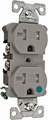 Cooper Wiring Devices - 125 VAC, 20 Amp, 5-20R NEMA Configuration, Gray, Hospital Grade, Self Grounding Duplex Receptacle - 1 Phase, 2 Poles, 3 Wire, Flush Mount, Chemical, Impact and Tamper Resistant - Exact Tooling