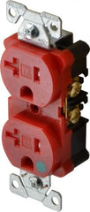 Cooper Wiring Devices - 125 VAC, 20 Amp, 5-20R NEMA Configuration, Red, Hospital Grade, Self Grounding Duplex Receptacle - 1 Phase, 2 Poles, 3 Wire, Flush Mount, Chemical, Impact and Tamper Resistant - Exact Tooling