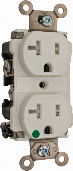 Cooper Wiring Devices - 125 VAC, 20 Amp, 5-20R NEMA Configuration, White, Hospital Grade, Self Grounding Duplex Receptacle - 1 Phase, 2 Poles, 3 Wire, Flush Mount, Chemical, Impact and Tamper Resistant - Exact Tooling