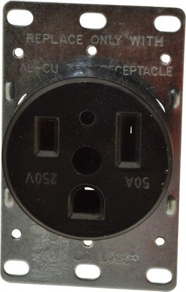 Cooper Wiring Devices - 250 VAC, 50 Amp, 6-50R NEMA Configuration, Black, Specification Grade, Self Grounding Single Receptacle - 1 Phase, 2 Poles, 3 Wire, Flush Mount, Corrosion Resistant - Exact Tooling