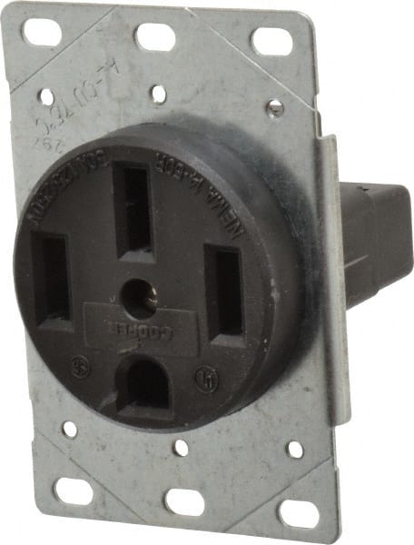 Cooper Wiring Devices - 125/250 VAC, 50 Amp, 14-50R NEMA Configuration, Black, Industrial Grade, Ungrounded Single Receptacle - 1 Phase, 3 Poles, 3 Wire, Flush Mount, Corrosion Resistant - Exact Tooling
