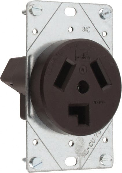 Cooper Wiring Devices - 125/250 VAC, 30 Amp, 10-30R NEMA Configuration, Brown, Specification Grade, Ungrounded Single Receptacle - 1 Phase, 3 Poles, 3 Wire, Flush Mount, Corrosion Resistant - Exact Tooling
