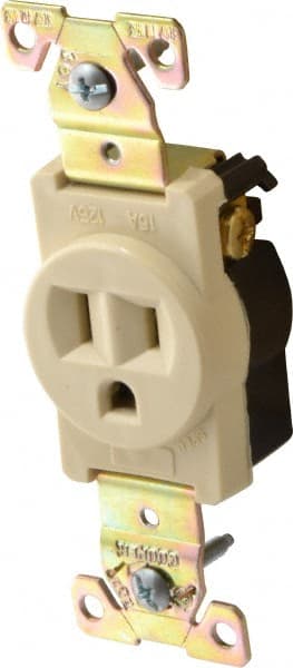 Cooper Wiring Devices - 125 VAC, 20 Amp, 5-20R NEMA Configuration, Ivory, Industrial Grade, Self Grounding Single Receptacle - 1 Phase, 2 Poles, 3 Wire, Flush Mount, Chemical, Heat and Impact Resistant - Exact Tooling