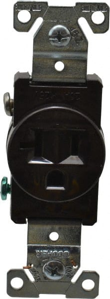 Cooper Wiring Devices - 125 VAC, 20 Amp, 5-20R NEMA Configuration, Brown, Industrial Grade, Self Grounding Single Receptacle - 1 Phase, 2 Poles, 3 Wire, Flush Mount, Chemical, Heat and Impact Resistant - Exact Tooling