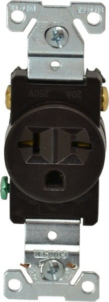 Cooper Wiring Devices - 250 VAC, 20 Amp, 6-20R NEMA Configuration, Brown, Industrial Grade, Self Grounding Single Receptacle - 1 Phase, 2 Poles, 3 Wire, Flush Mount, Chemical, Heat and Impact Resistant - Exact Tooling