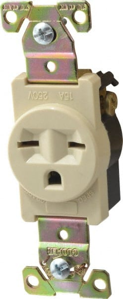 Cooper Wiring Devices - 250 VAC, 15 Amp, 6-15R NEMA Configuration, Ivory, Industrial Grade, Self Grounding Single Receptacle - 1 Phase, 2 Poles, 3 Wire, Flush Mount, Chemical, Heat and Impact Resistant - Exact Tooling