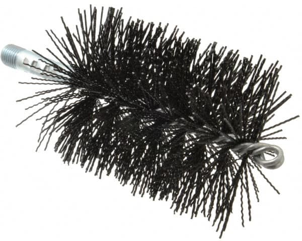 Schaefer Brush - 5" Brush Length, 3-1/2" Diam, Nylon Single Stem, Single Spiral Tube Brush - 7-1/4" Long, Nylon, 1/4" NPSM Male Connection - Exact Tooling