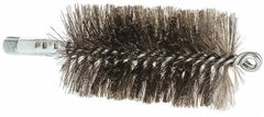 Schaefer Brush - 4-1/2" Brush Length, 2-1/2" Diam, Double Stem, Double Spiral Tube Brush - 7-1/4" Long, Stainless Steel, 1/4" NPSM Male Connection - Exact Tooling